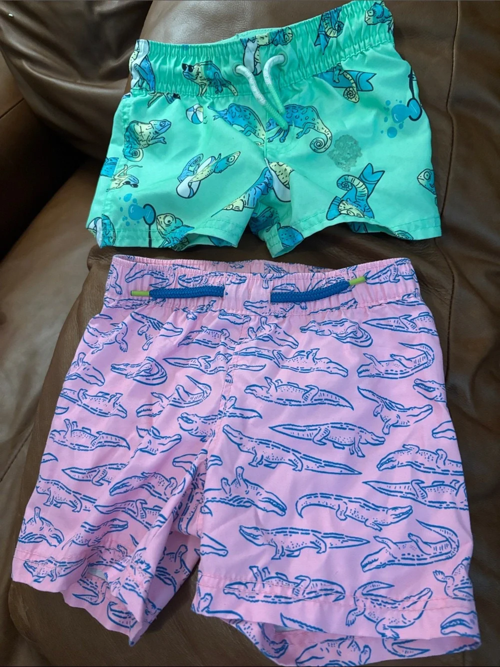 Cat & Jack Kids Swim Trunks Mint Green & Pink Whale and Sea Creature Print